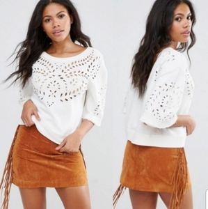 Free People Crumpette Cropped Eyelet Sweatshirt Top XS